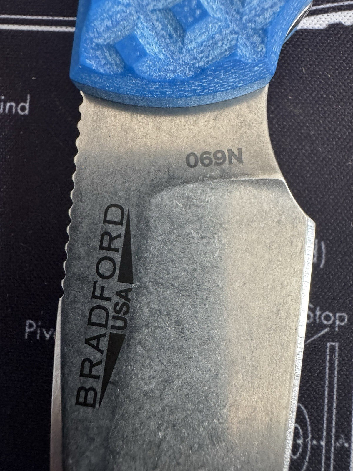 Bradford Guardian 3 Patriot Blue Textured N690 Steel W Leather Sheath