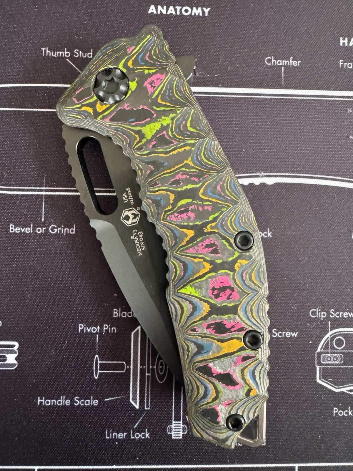 #43 Heretic Medusa Manual - 80s Camo Carbon Milled, Titanium - DLC Magnacut