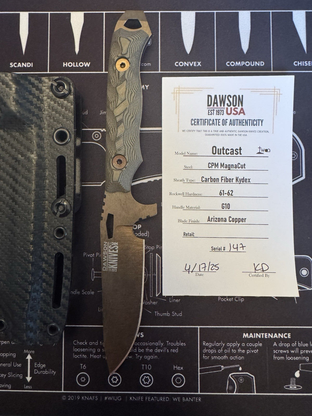 Dawson Outcast CPM Magnacut Carbon Fiber  Kydex Arizona Copper