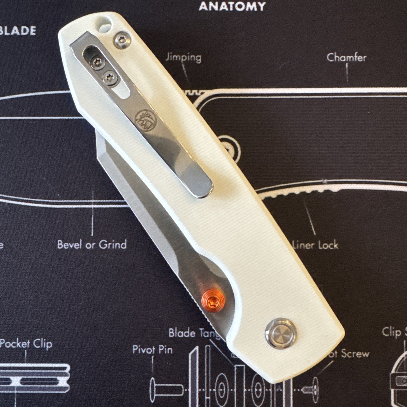 Vosteed Raccoon Folding Knife White G10 Handle 14C28N Bowie Plain Satin A2912