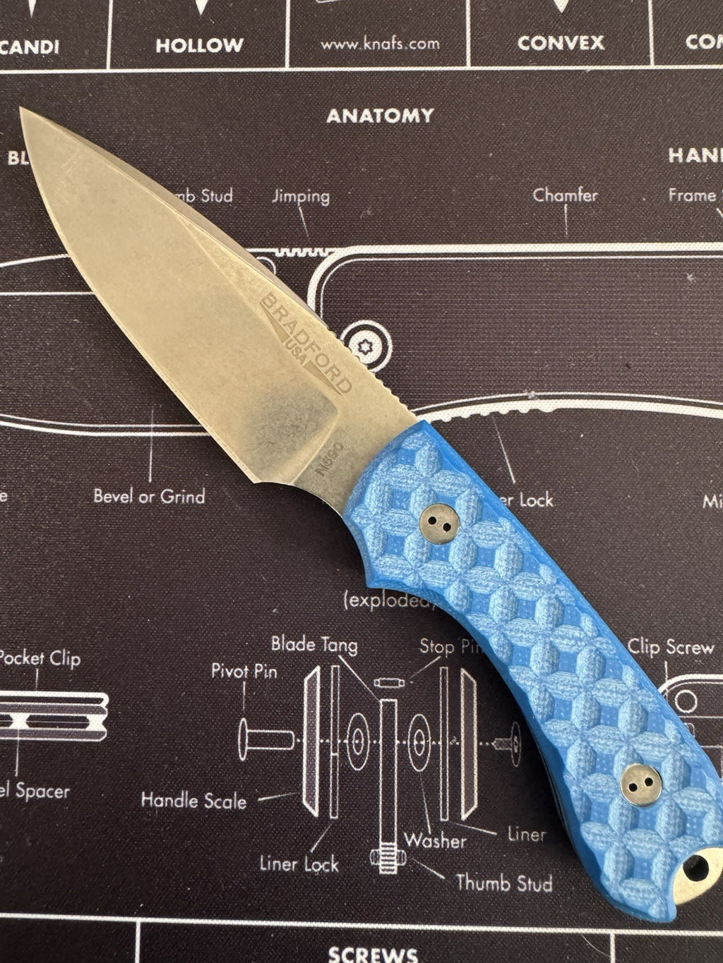 Bradford Guardian 3 Patriot Blue Textured N690 Steel W Leather Sheath