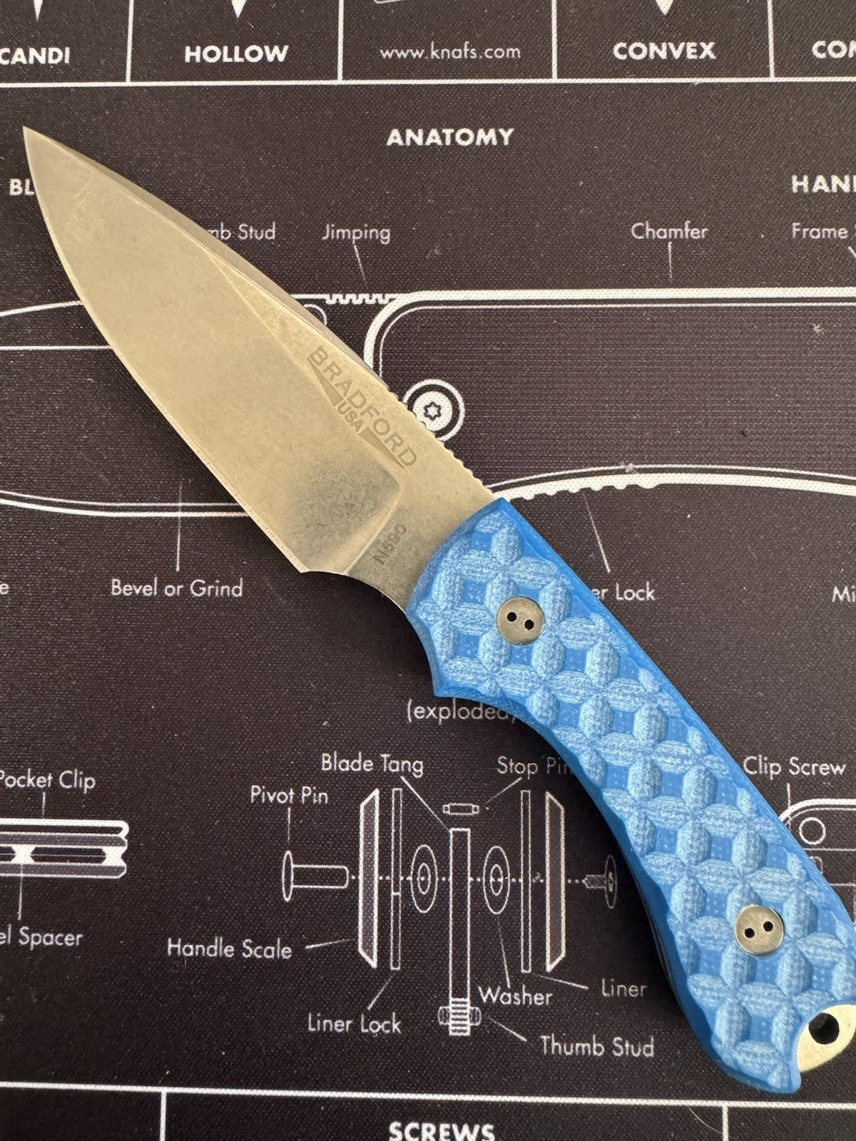 Bradford Guardian 3 Patriot Blue Textured N690 Steel W Leather Sheath