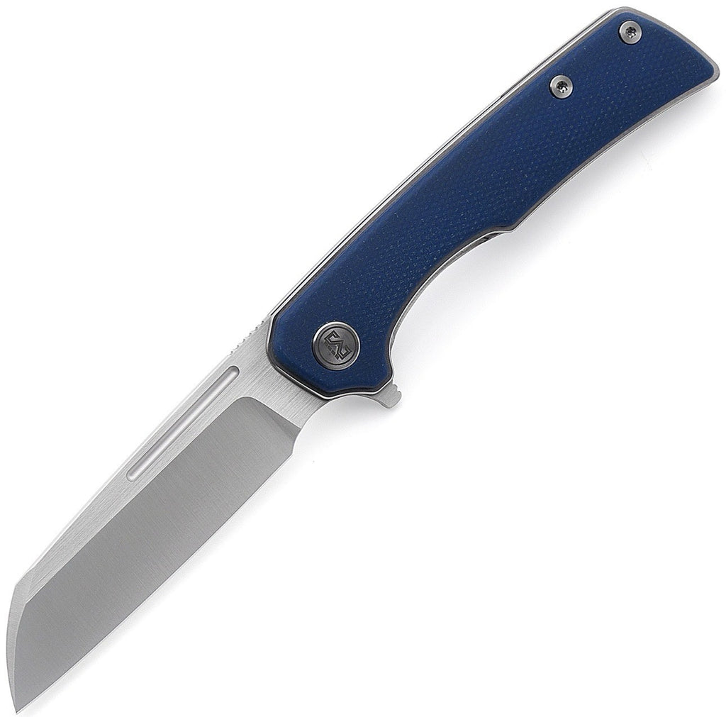 Miguron Knives Malory Flipper Folding Knife 3.5" Satin 14C28N Blade Blue Micarta