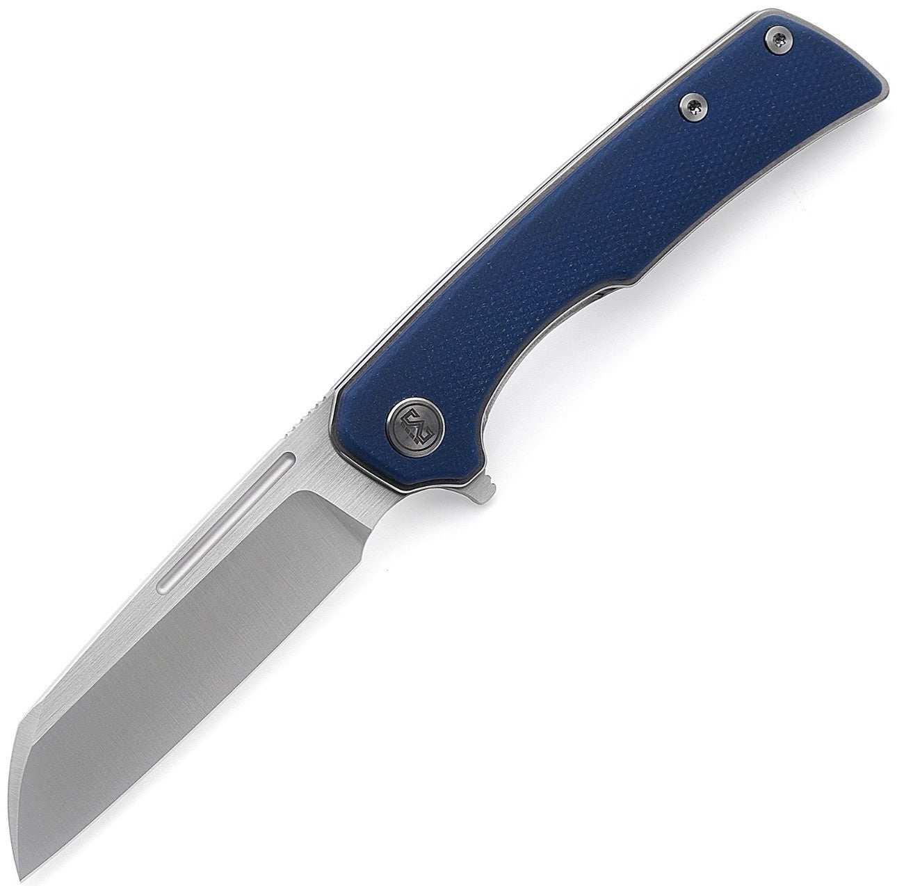 Miguron Knives Malory Flipper Folding Knife 3.5" Satin 14C28N Blade Blue Micarta