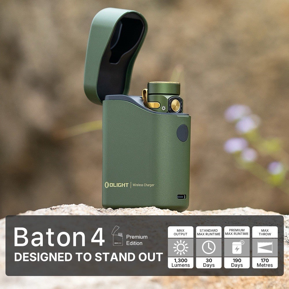 Green Olight Baton 4 Premium Edition Rechargeable Flashlight White (1300)