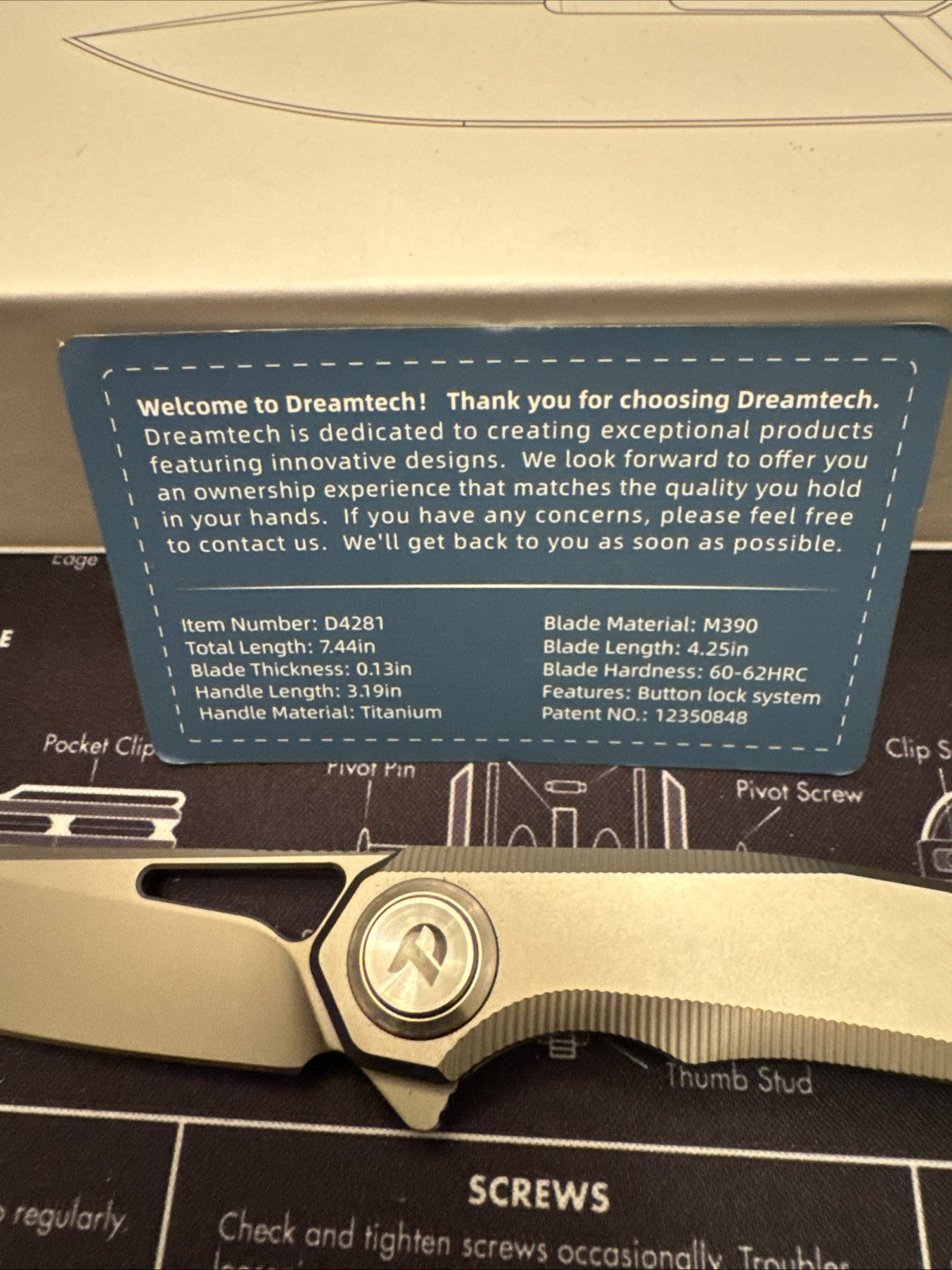 🔥Dreamtech M390 Blade, Button Lock, Titanium Handle,  Model: D4281G 🔥