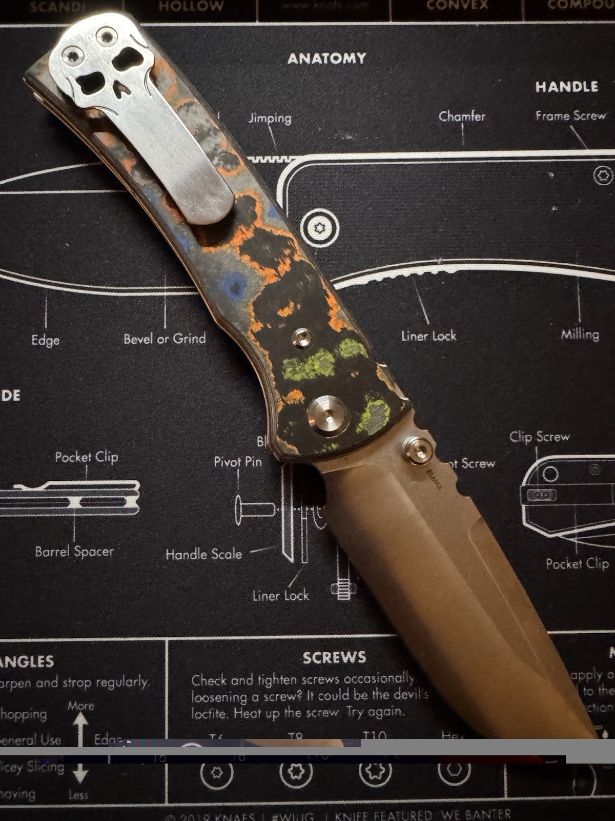 Chaves Knives Redencion 229 Folding Knife 3.5" Elmax Steel 80's Camo Glow Carbon