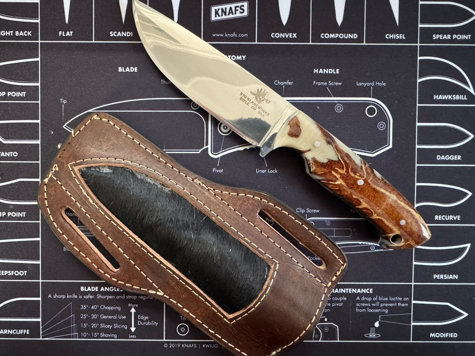 USA MADE Fixed blade - Stainless Polished Blade - Pinecone Handle 970 Bladeworks