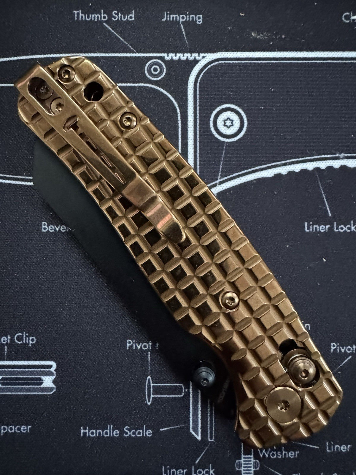 Cicada's Wing Bar Lock Knife Frag Pattern Bronze Stainless - 10CR15MOV