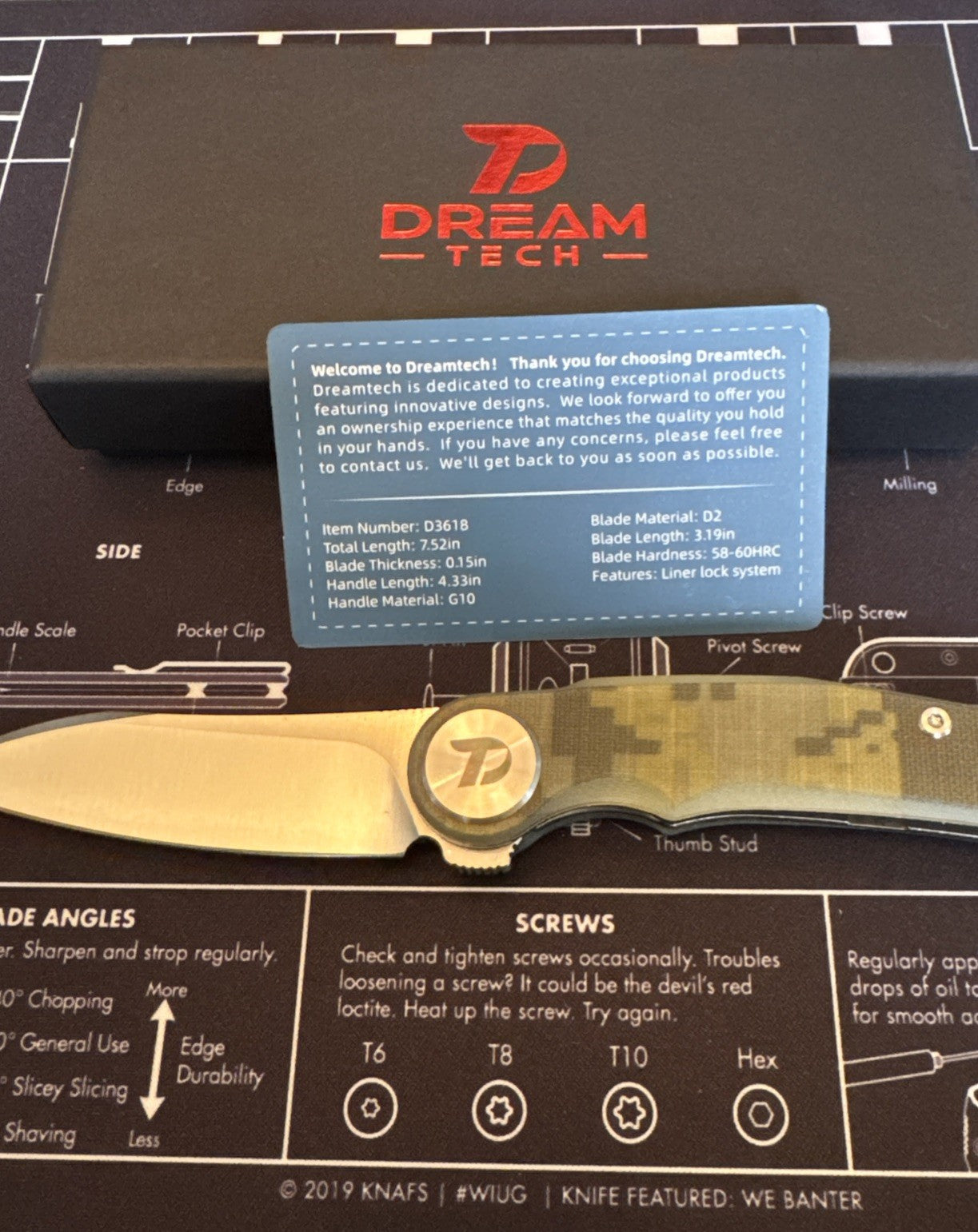 Dreamtech D2 Blade, G10 Handle, Model D3618, Camo