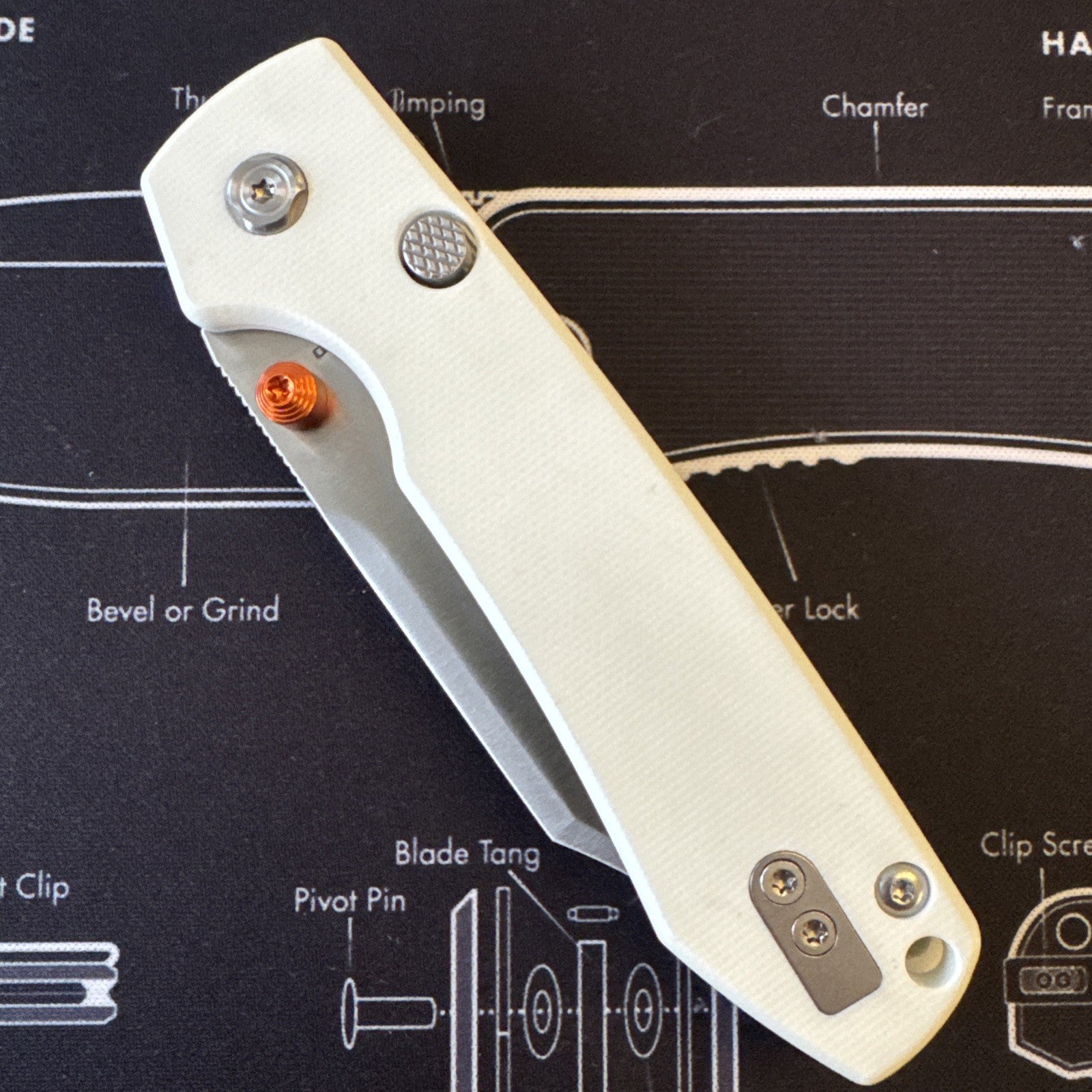 Vosteed Raccoon Folding Knife White G10 Handle 14C28N Bowie Plain Satin A2912