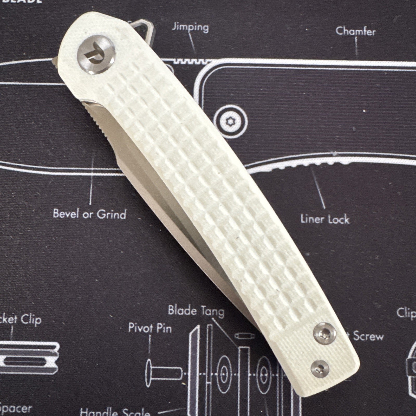 Dreamtech Linerlock White Frag G10 Folding D2 Steel Pocket Knife 3613GB