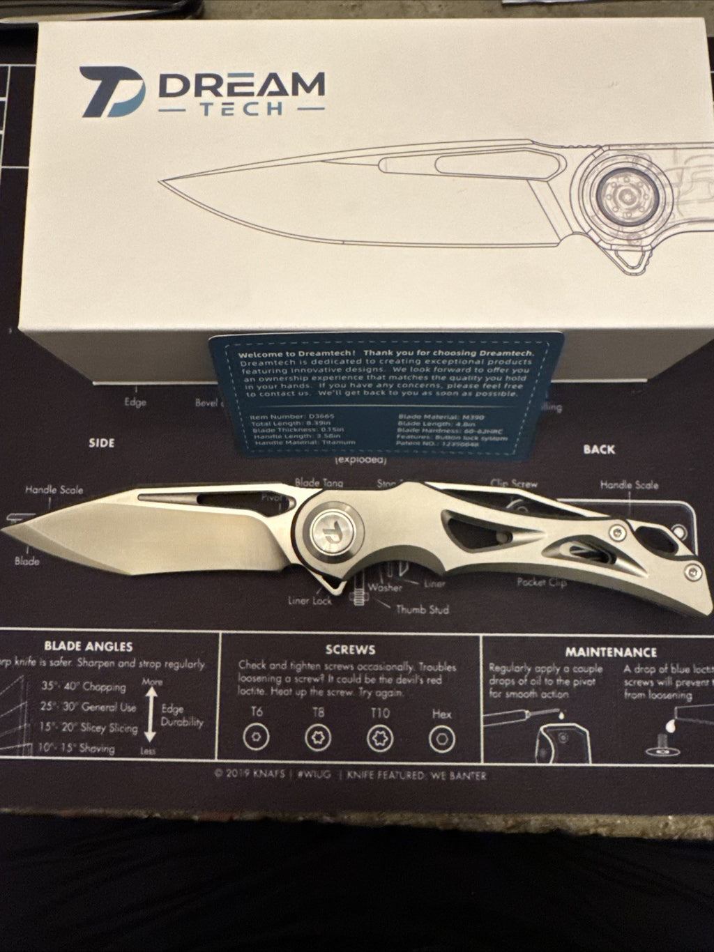 🔥Dreamtech M390 Blade, Button Lock, Titanium Handle,  Model: D3665G 🔥