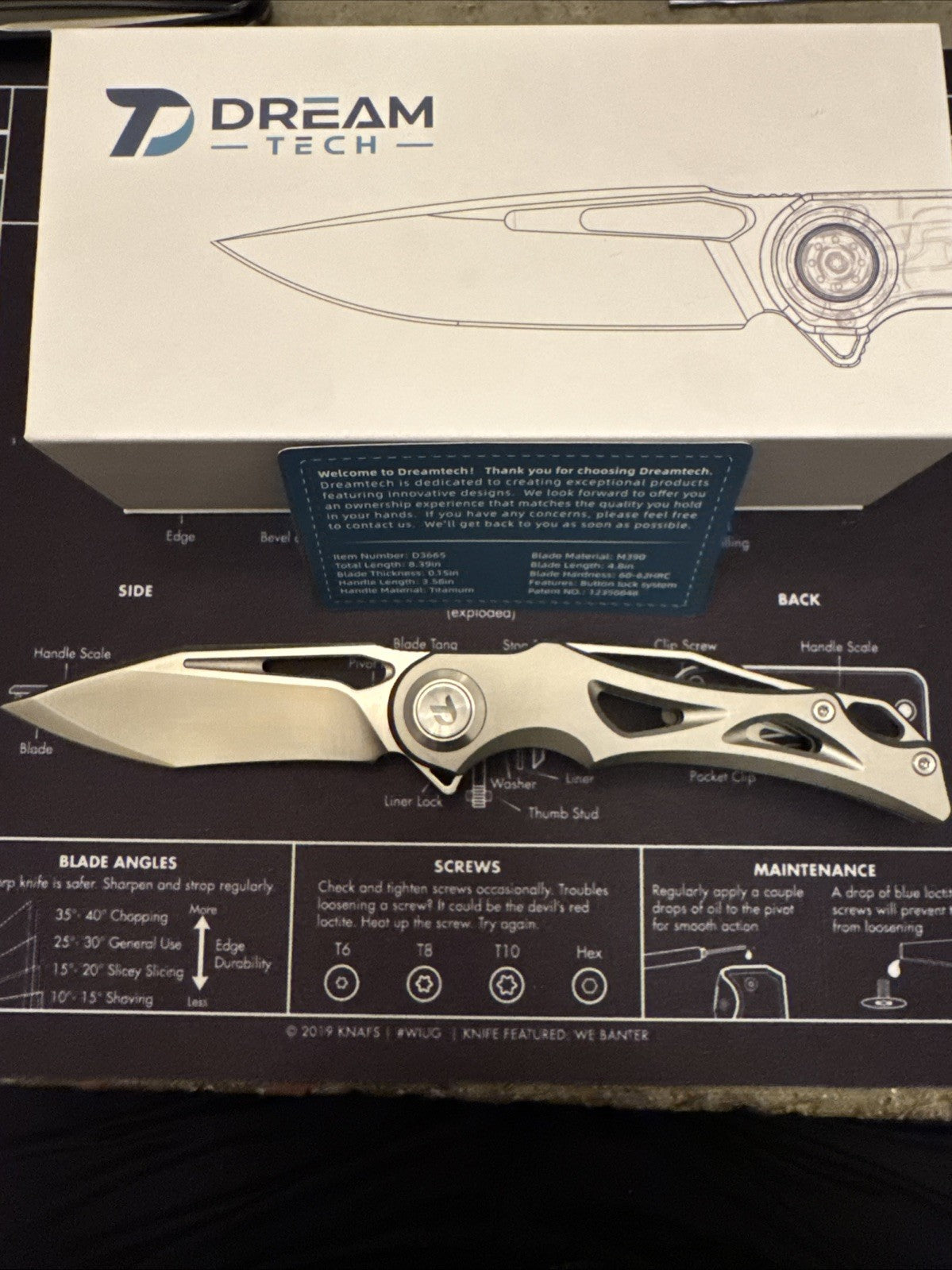 🔥Dreamtech M390 Blade, Button Lock, Titanium Handle,  Model: D3665G 🔥
