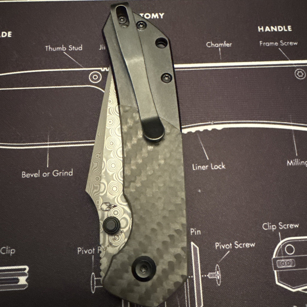 Kansept Fenrir Sparrow Damascus Blade, Carbon Fiber  Black wash Aluminum