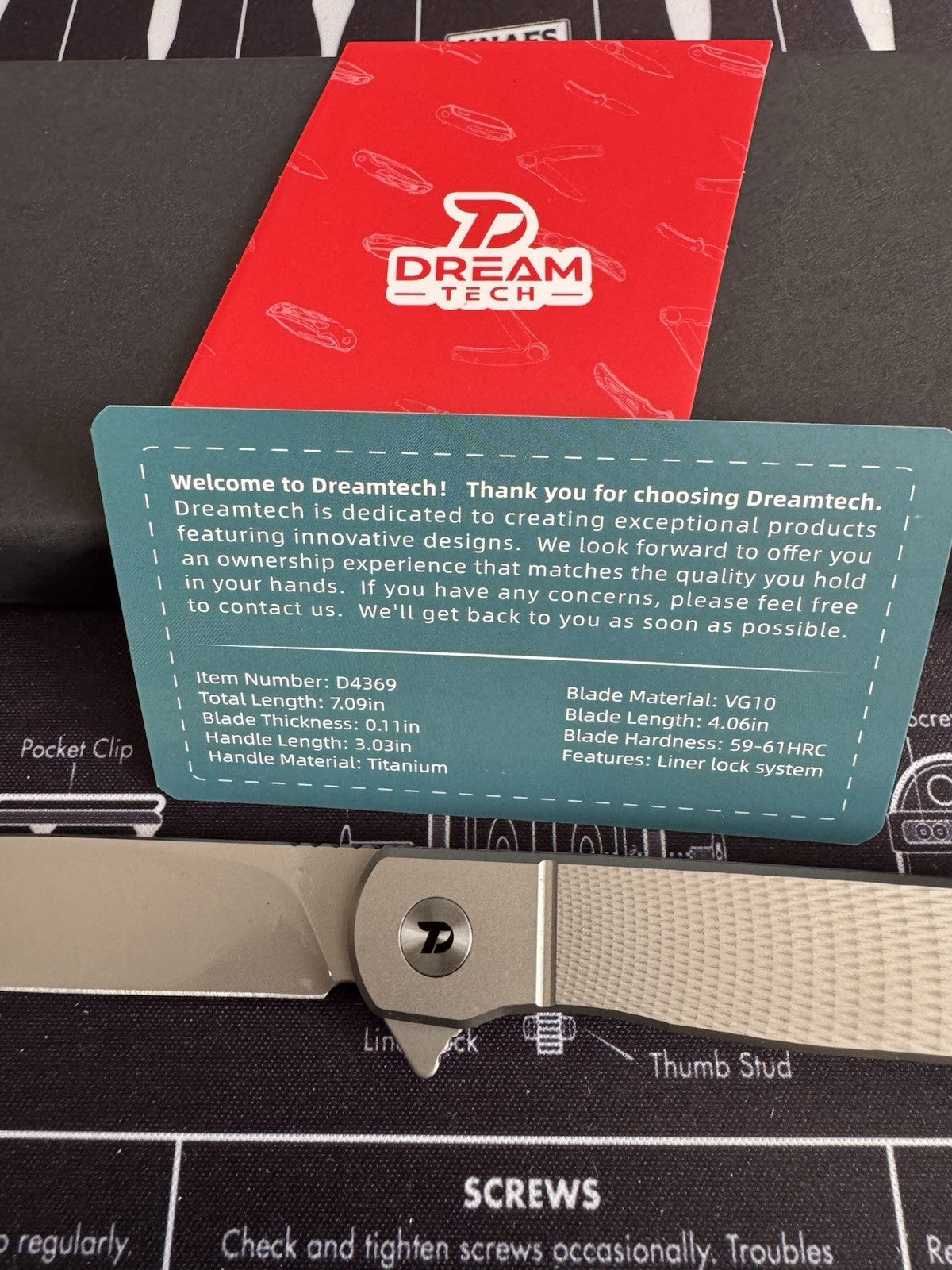 Dreamtech Framelock Gray Titanium Folding D2 Steel Drop Pt Pocket Knife K4369G