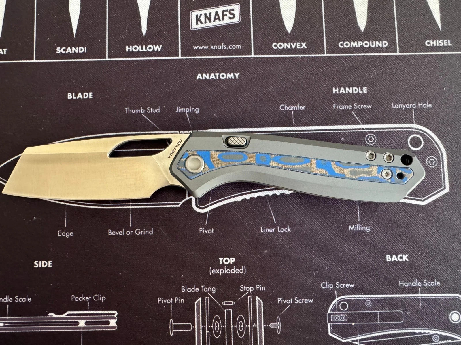 Vosteed Kroc S35VN Blade with Aluminum and Ocean Micarta Handle