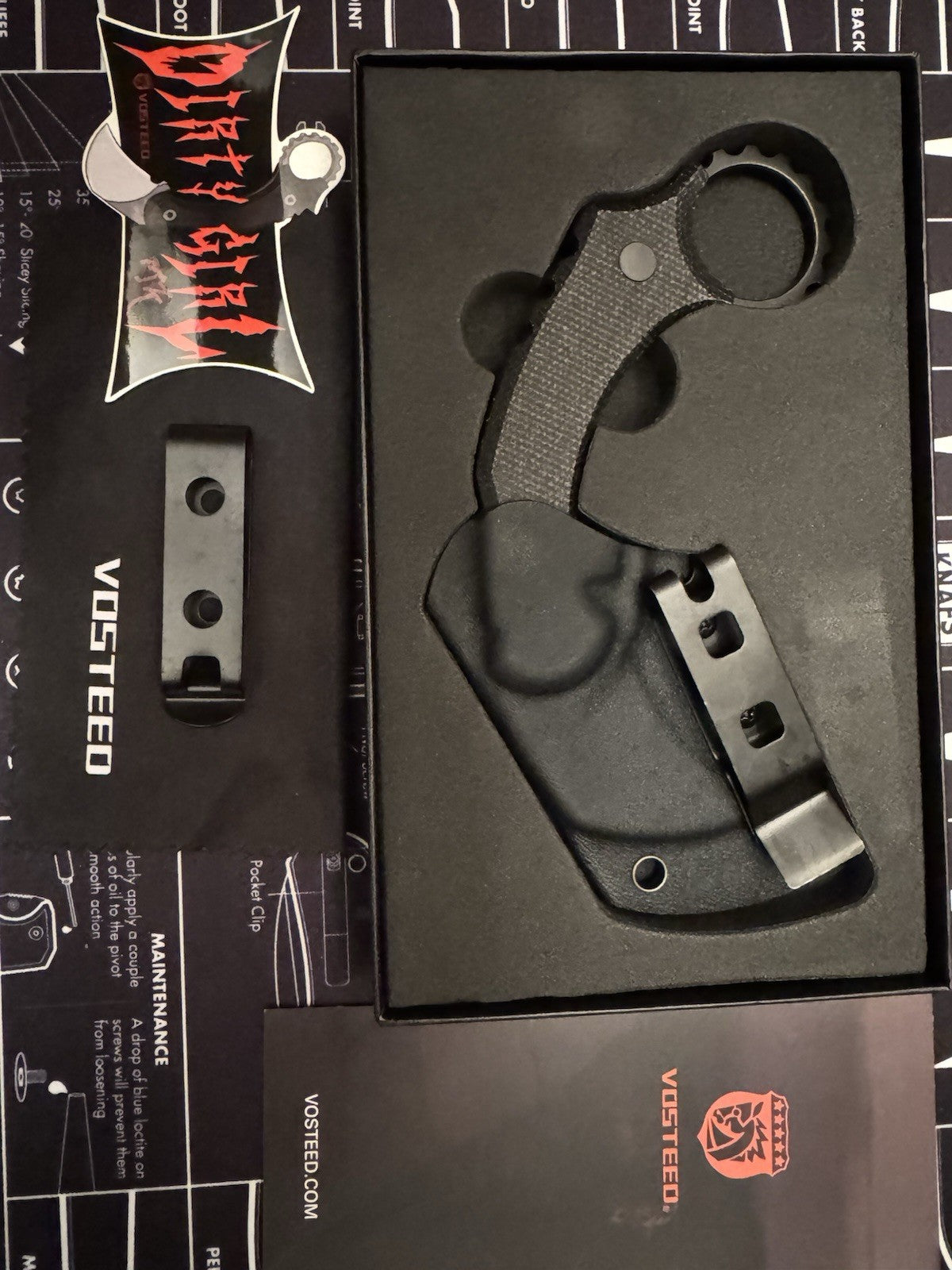 Vosteed Karambit Dirty Girl Fixed Blade Black 1.88" 14C28N Micarta Folding Knife