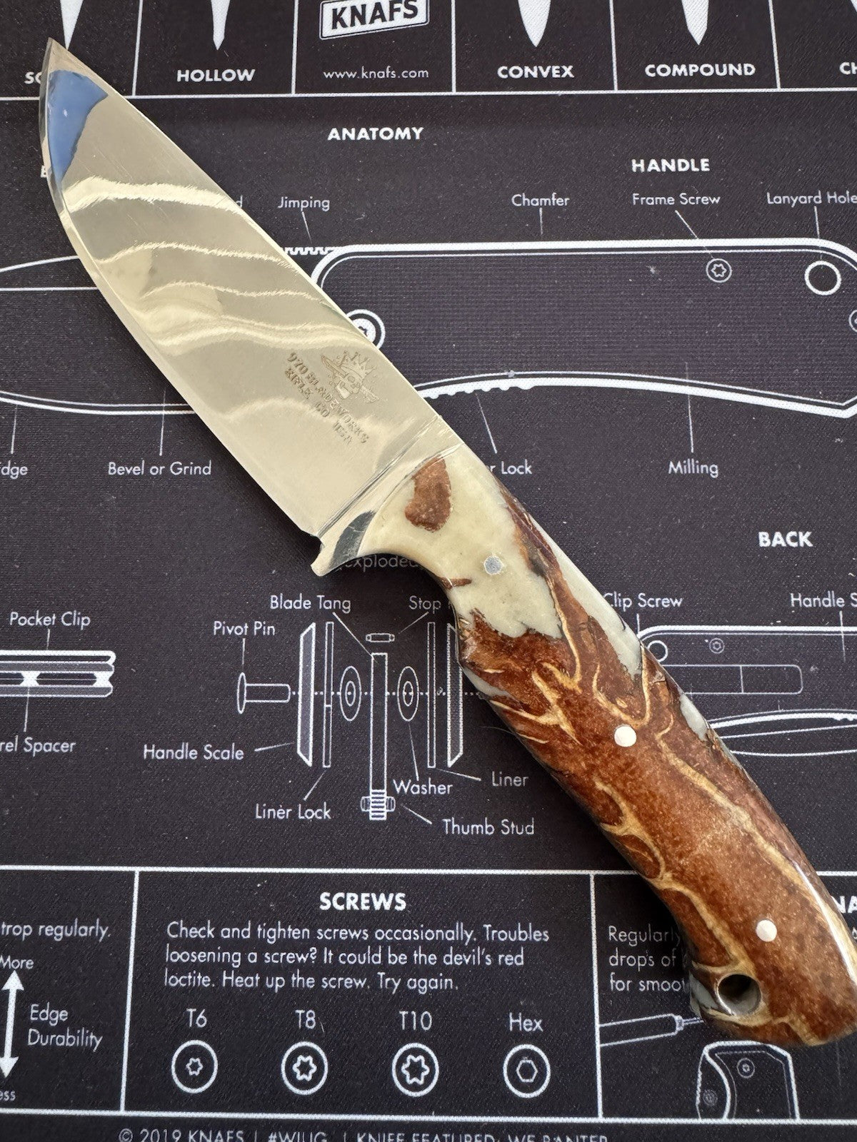 USA MADE Fixed blade - Stainless Polished Blade - Pinecone Handle 970 Bladeworks