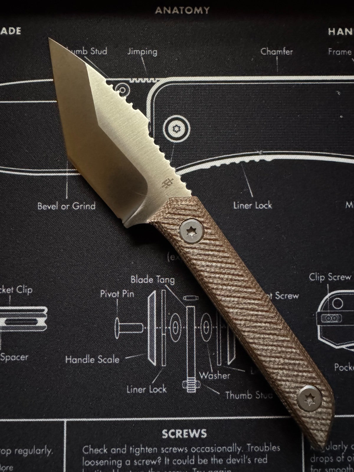 TacKnives Mini Marlin fixed Blade EDC - Brown Micarta - Satin Blade