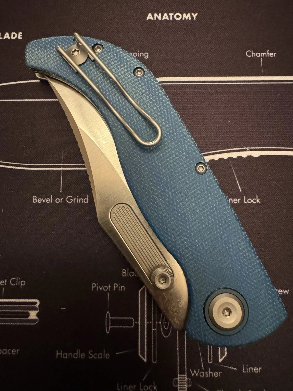 Vosteed Naga Top Liner Lock Knife Blue Norplex UltreX Micarta (3.5" Satin)