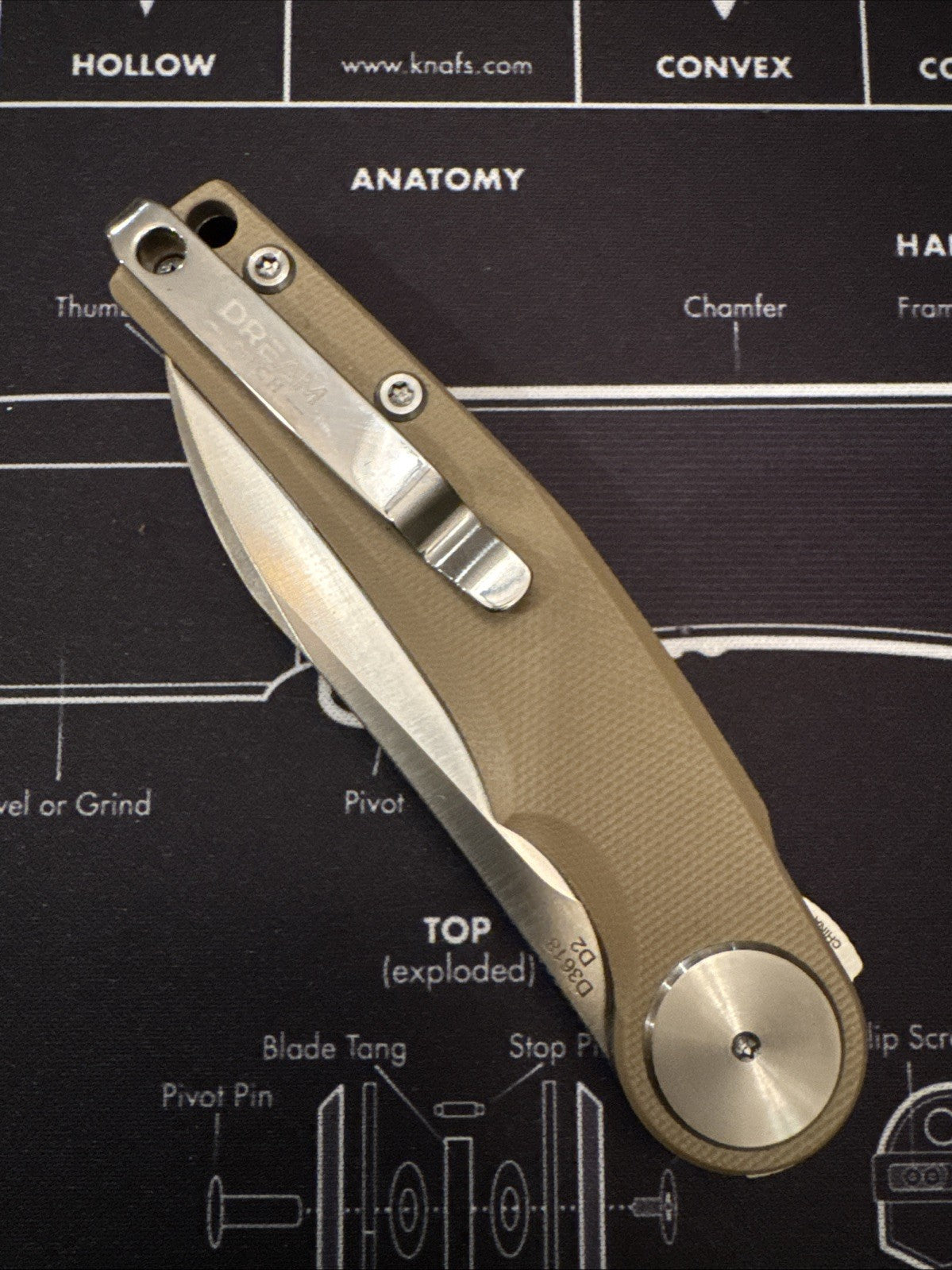 Dreamtech D2 Blade, G10 Handle, Model D3618GD, Tan