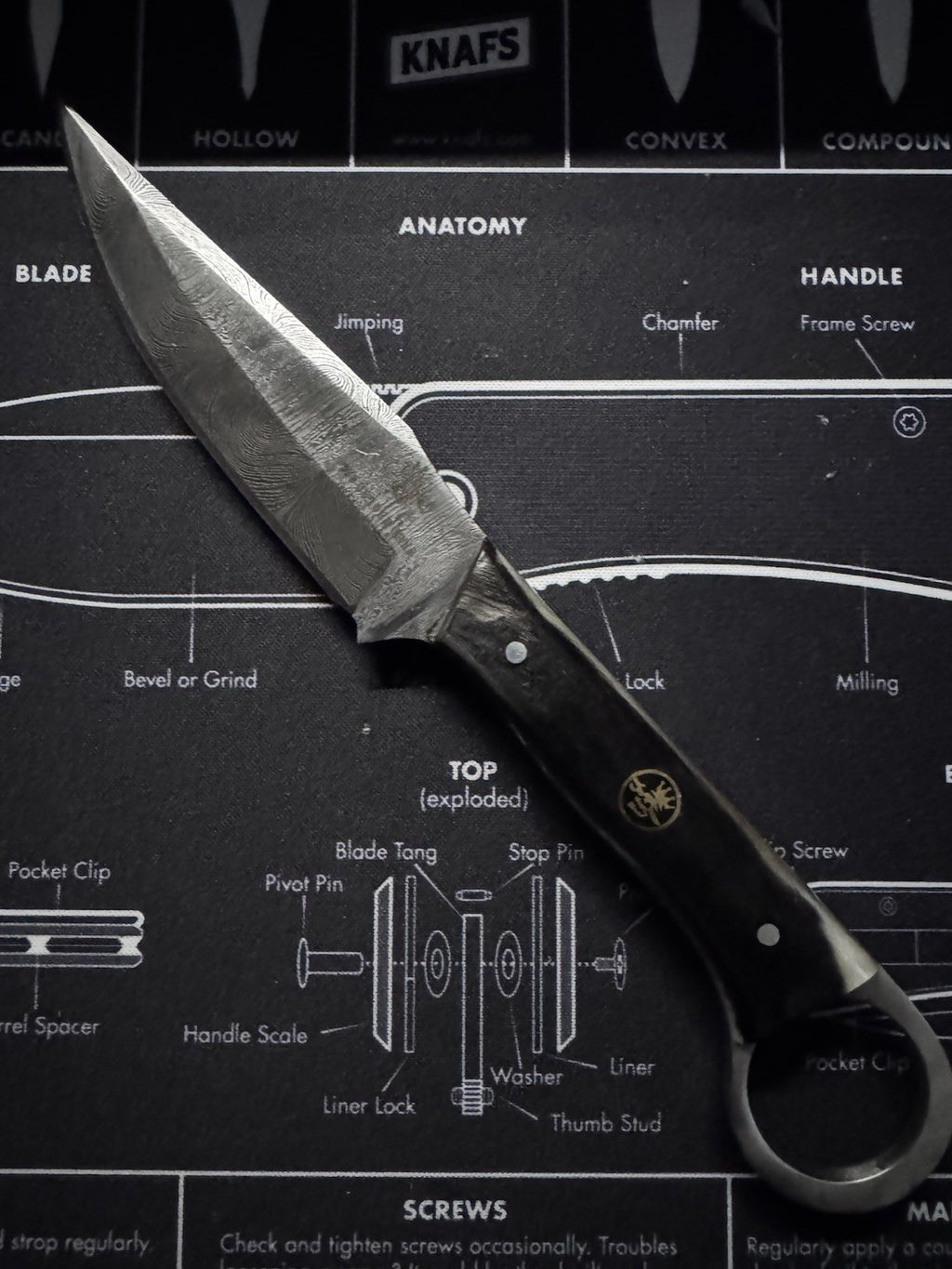 970 BladeWorks Damascus Fixed Blade Knife Bone Handle with Sheath