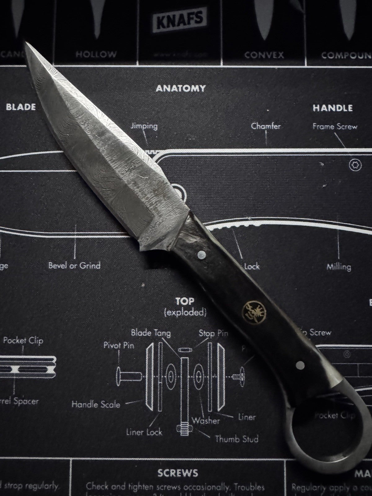 970 BladeWorks Damascus Fixed Blade Knife Bone Handle with Sheath