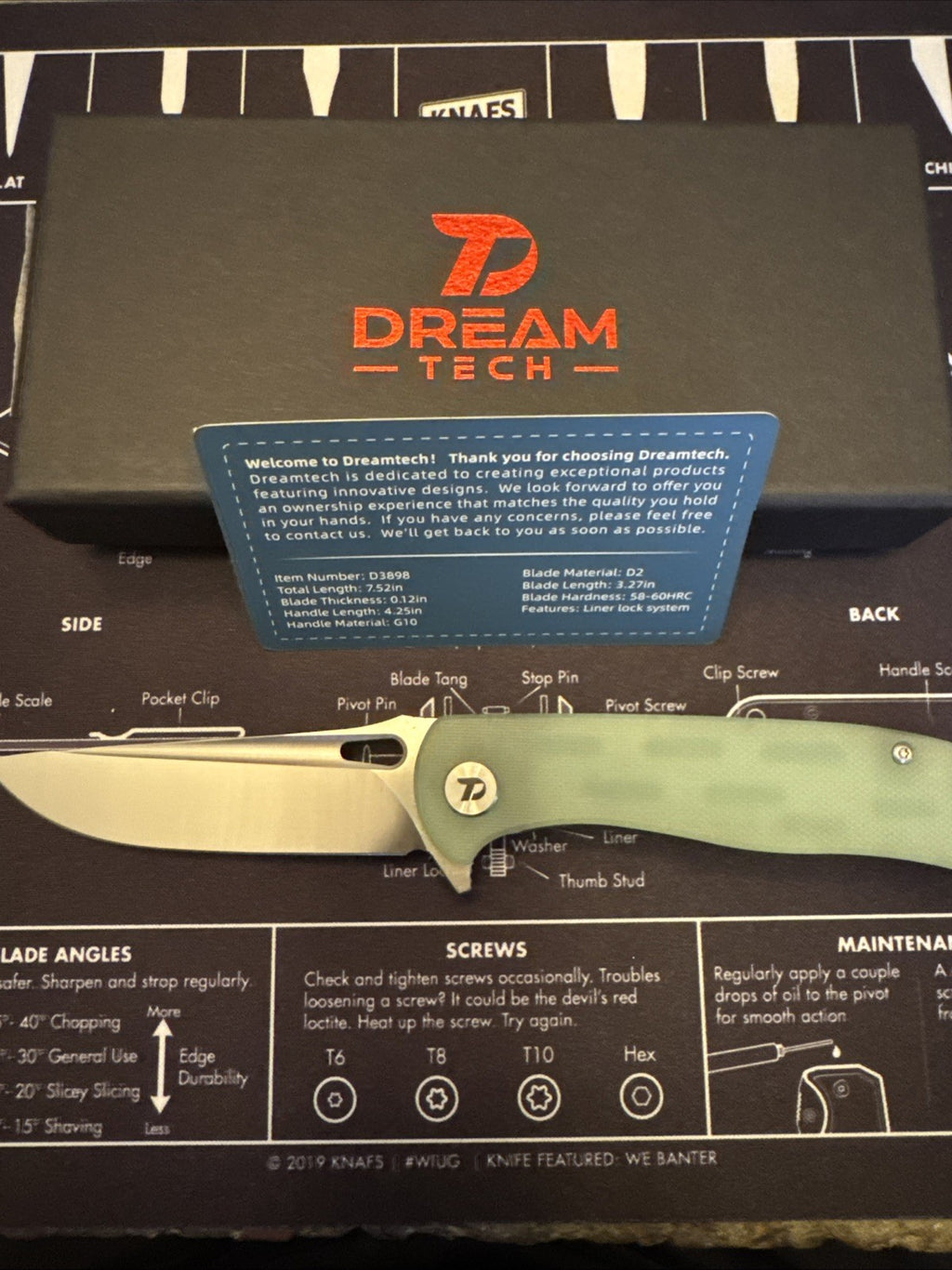 Dreamtech Liner Lock, Jade G10 Handle, D2 Blade, Model D389GJ