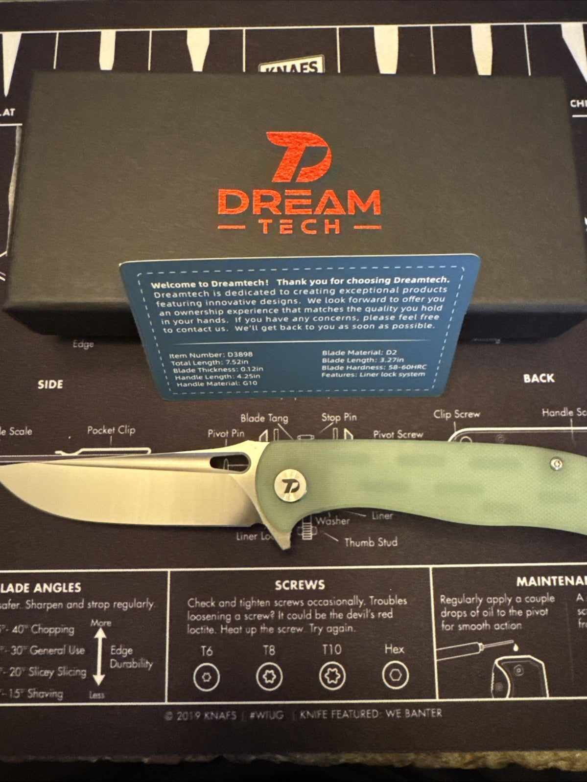Dreamtech Liner Lock, Jade G10 Handle, D2 Blade, Model D389GJ