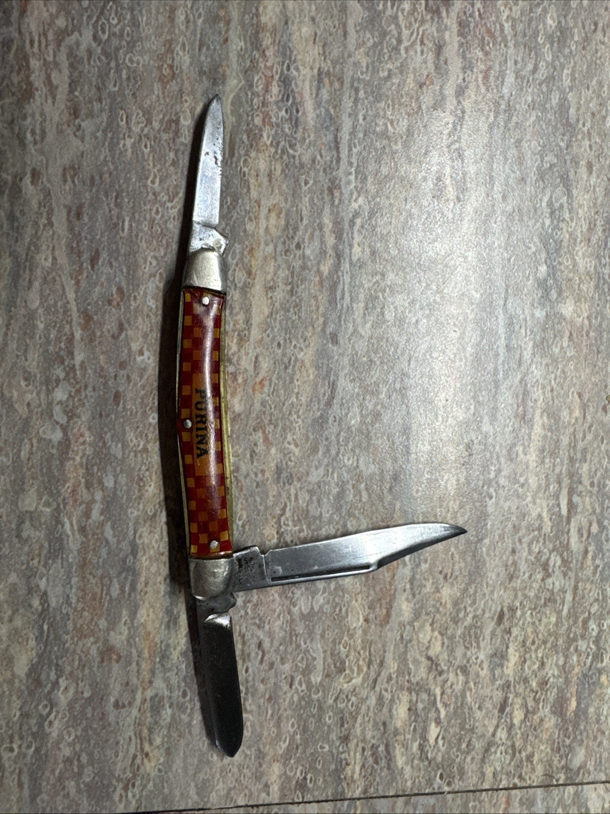 Kutmaster Purina Pocket Knife Folding Three Blade Vtg Advertising Utica NY USA