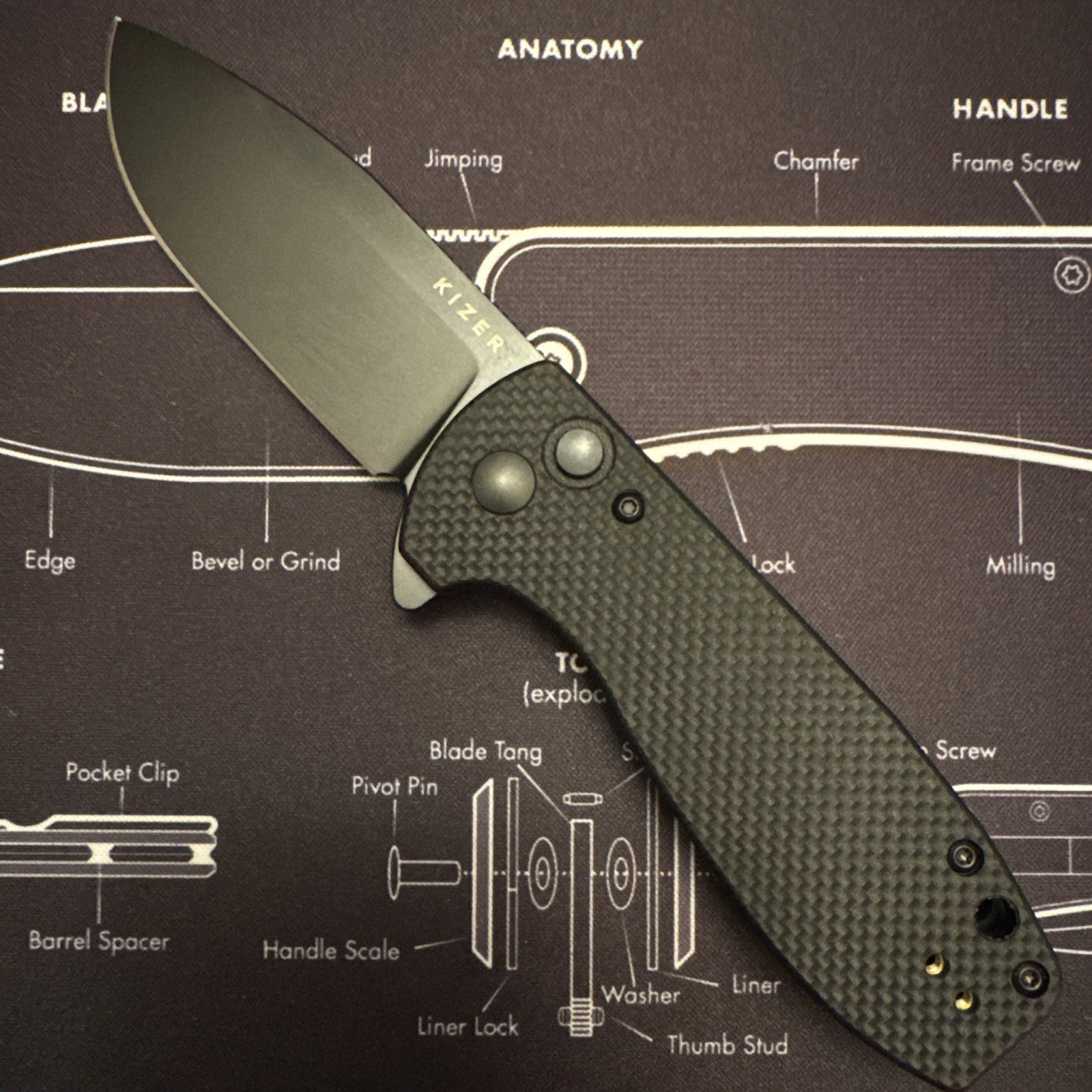 Kizer Amicus EDC Black G-10 Handle Black 9Cr18MoV Blade Bonus Lanyard