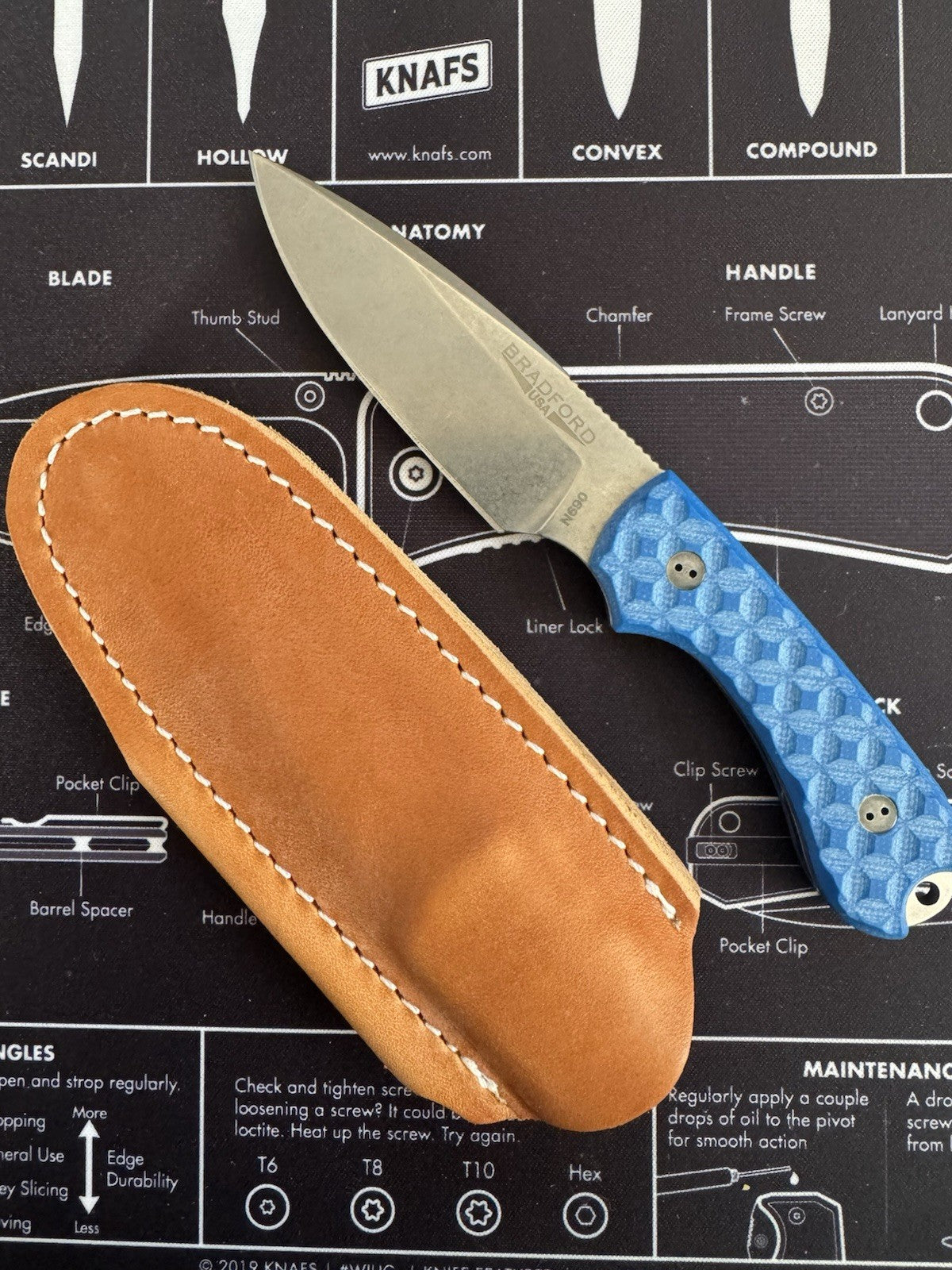Bradford Guardian 3 Patriot Blue Textured N690 Steel W Leather Sheath