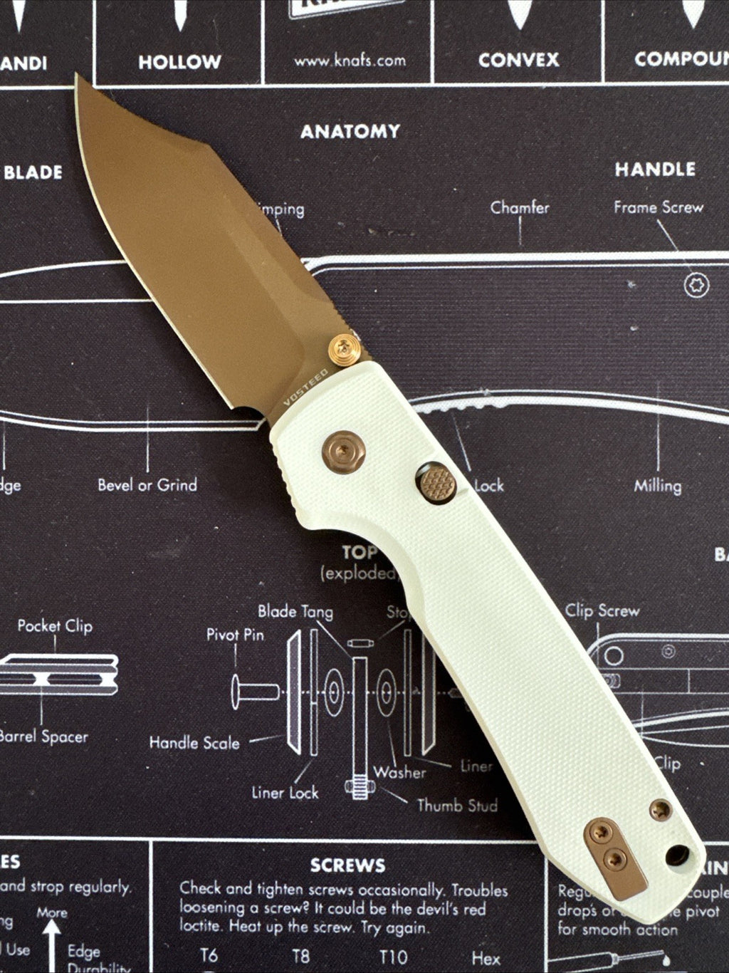 Vosteed Raccoon 2.0 Copper Dune White G10 Handle Folding Knife