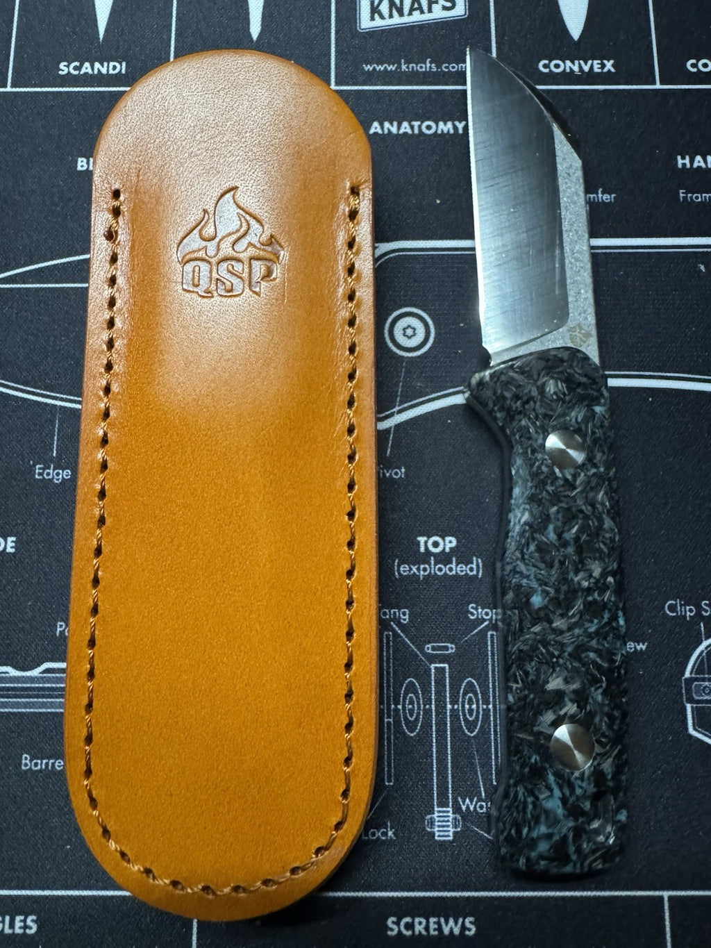 QSP Knife Baby Penguin Fixed Knife 2.5" 14C28N Steel Blade Carbon Fiber Handle