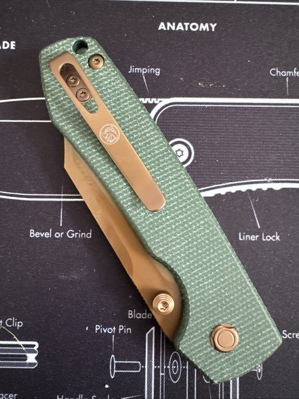 Vosteed Raccoon Copper Dune Green Micarta Handle Folding Knife