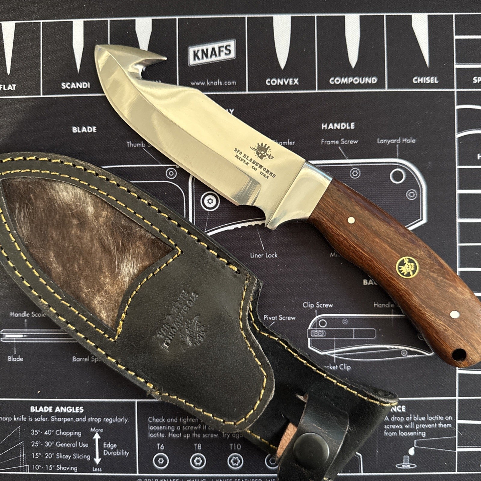 USA MADE Fixed blade - Stainless Polished Blade - Wood Handle 970 Bladeworks