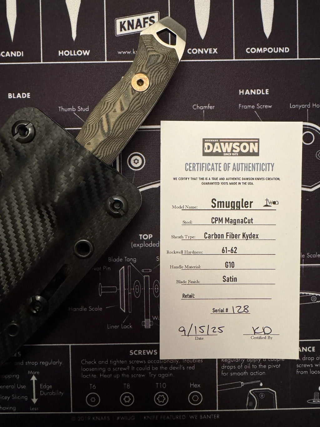 Dawson Knives Smuggler Fixed Knife 3.38" CPM MagnaCut Steel Blade G10 Handle