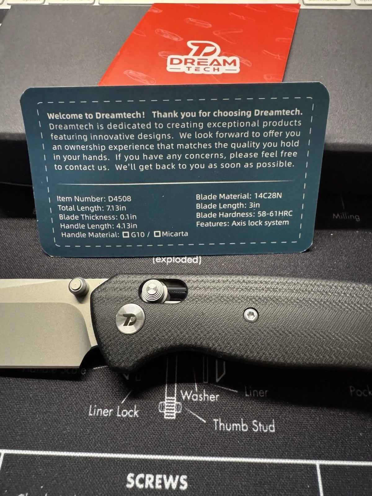 DreamTech D4508GB Pocketknife Black Handle Stainless Steel Blade Ambidextrous