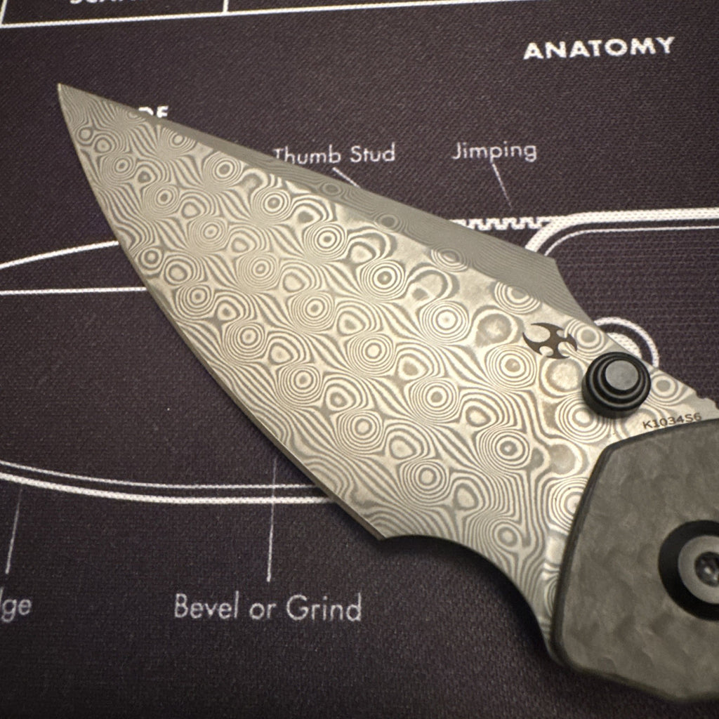 Kansept Fenrir Sparrow Damascus Blade, Carbon Fiber  Black wash Aluminum