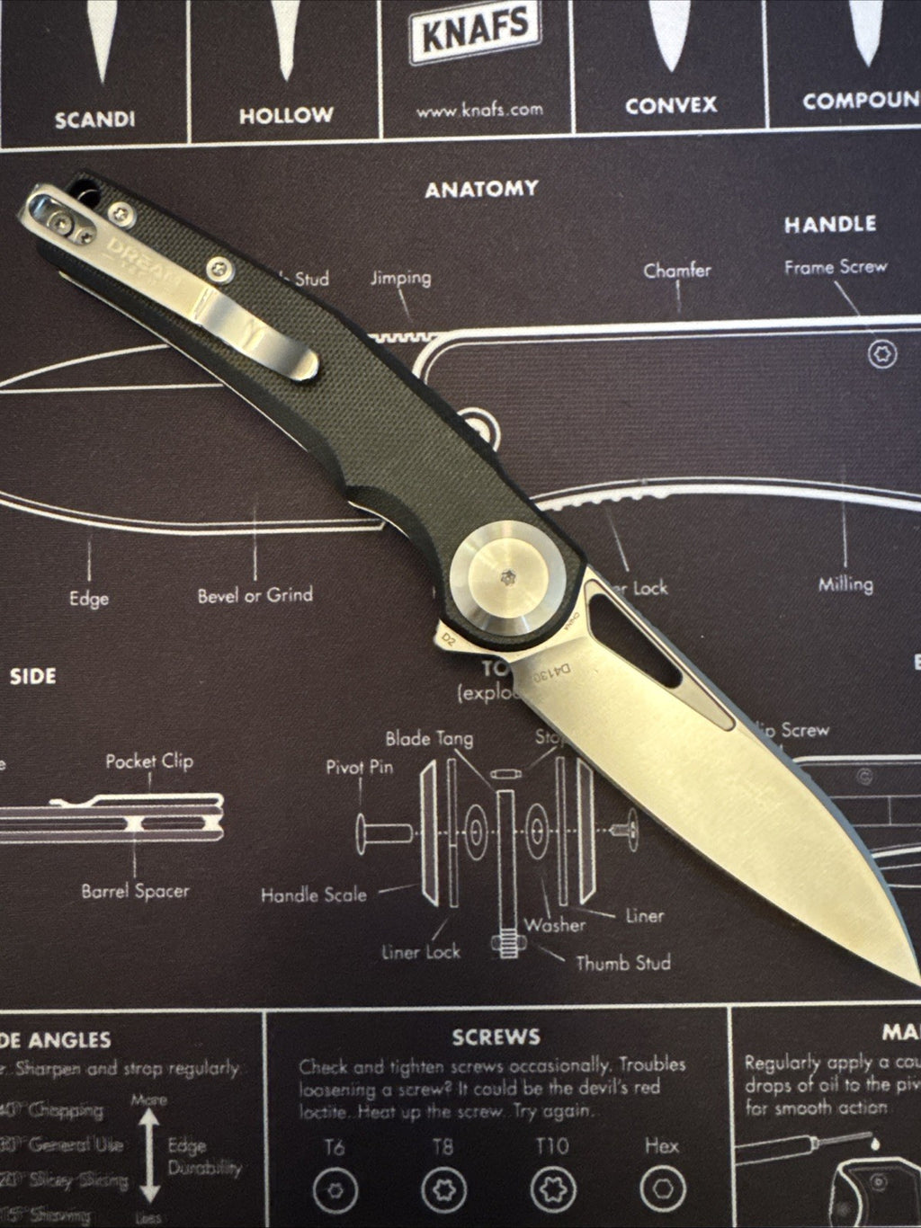 Dreamtech Button Lock, D4130GB, G10 Handle, D2 blade, Black