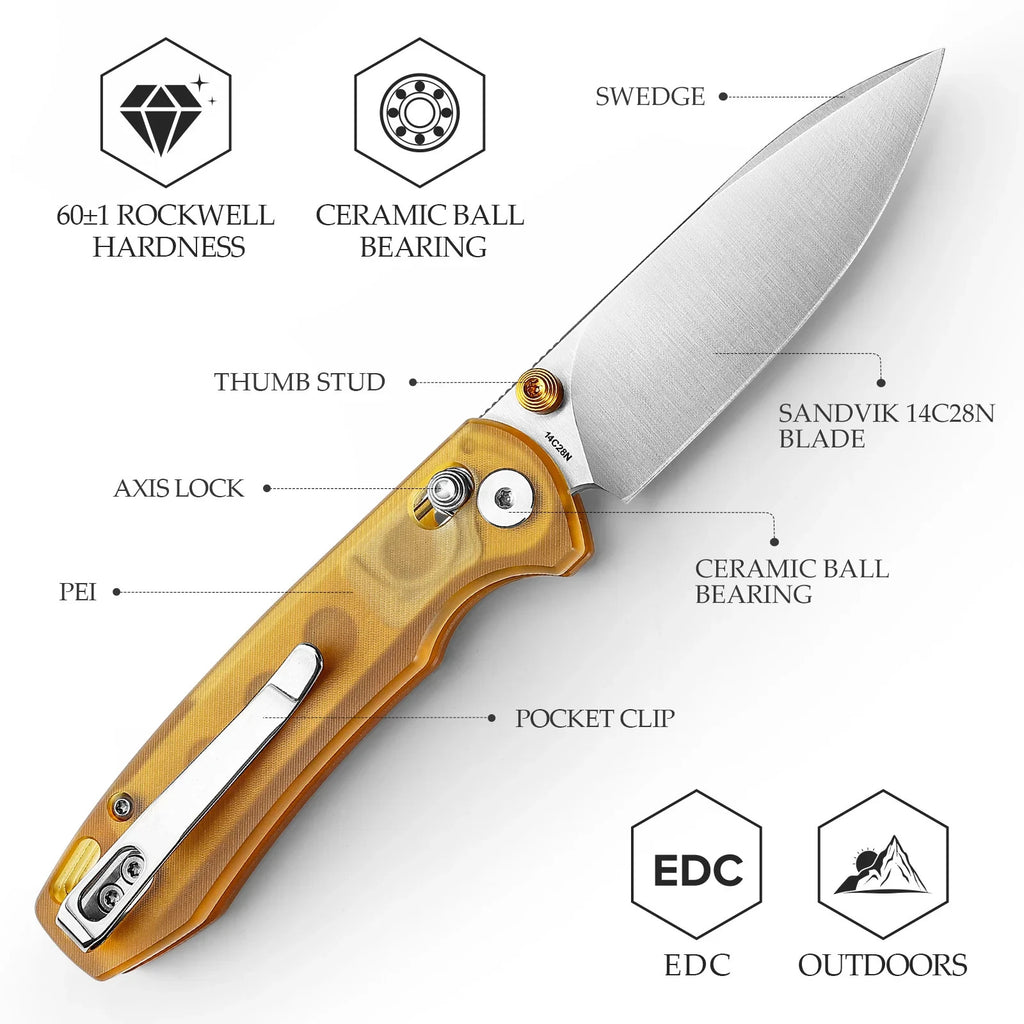 Dragonfly-Y Axis Lock EDC Folding Pocket Knife,2.99'' 14C28N Steel Blade,PEI Han