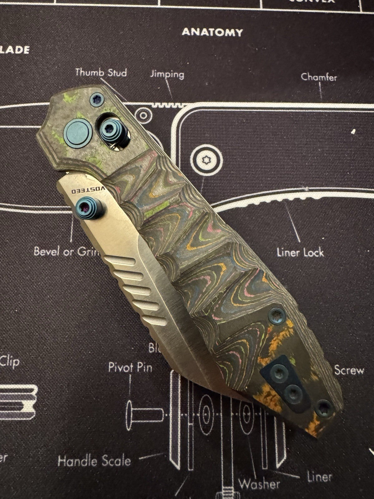 Vosteed Mini RSKAOS 80s Camo Carbon M390 BROP Br-op Exclusive Teeth!