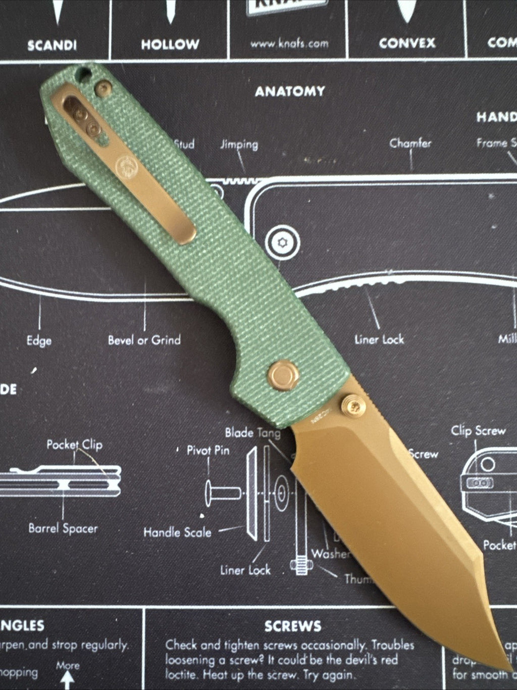 Vosteed Raccoon Copper Dune Green Micarta Handle Folding Knife