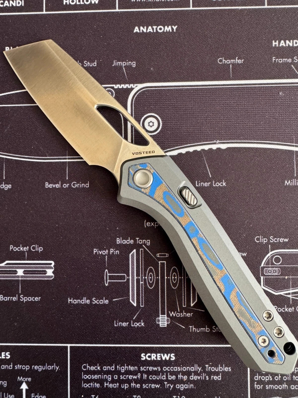 Vosteed Kroc S35VN Blade with Aluminum and Ocean Micarta Handle