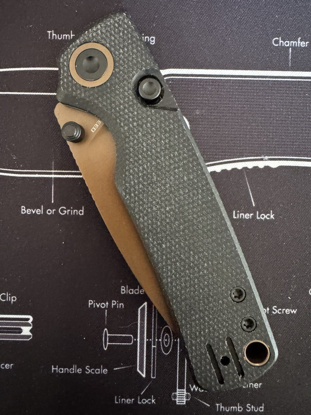 Porcupine - EDC Pocket Knife, 2.99’’ 14C28N Steel Copper Dune Blade, Top Liner