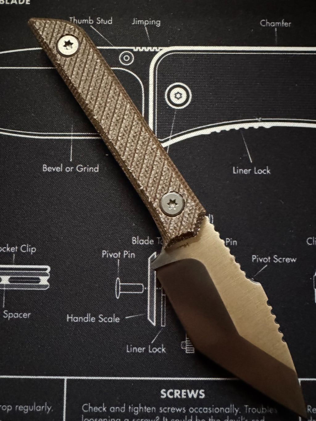 TacKnives Mini Marlin fixed Blade EDC - Brown Micarta - Satin Blade