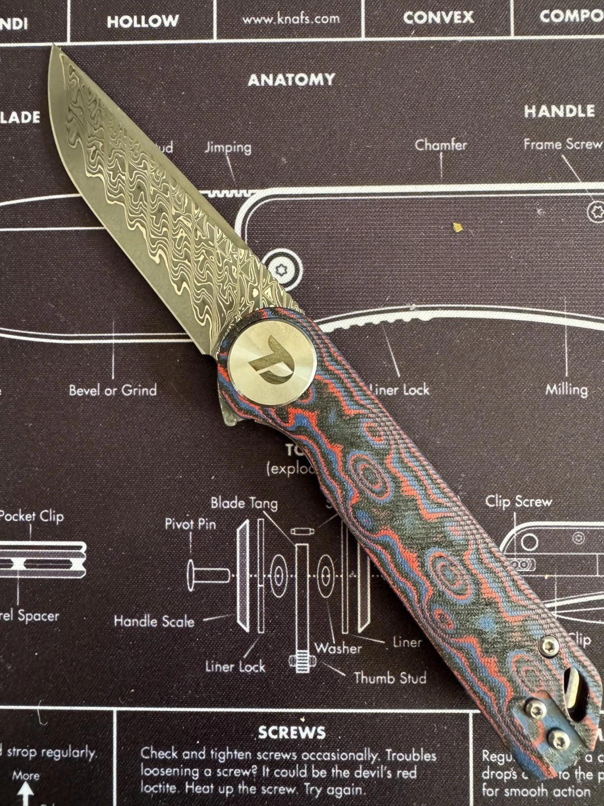 DREAMTECH Liner Lock Knife D3897MRD Camo Carbon Micarta 3.27” Damascus