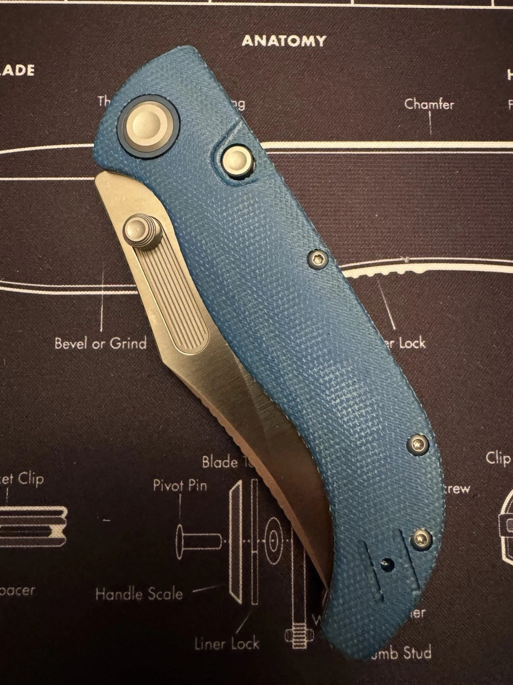 Vosteed Naga Top Liner Lock Knife Blue Norplex UltreX Micarta (3.5" Satin)