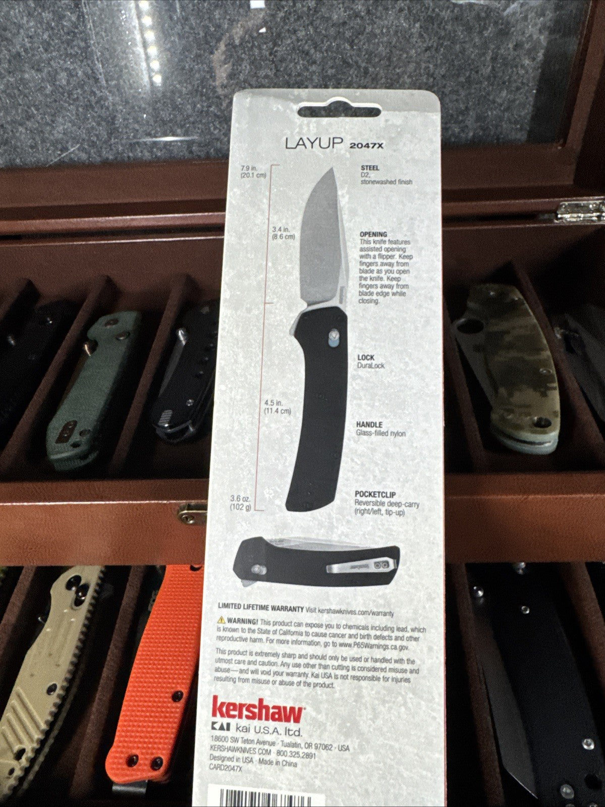 Kershaw Layup Folding Knife D2 Tool Carbon Steel Blade Black GFN Handle - 2047